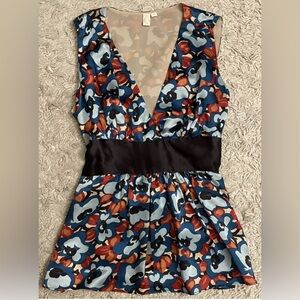 GOLD LEAF blue wine silk sleeveless shirt top blouse XS extra small